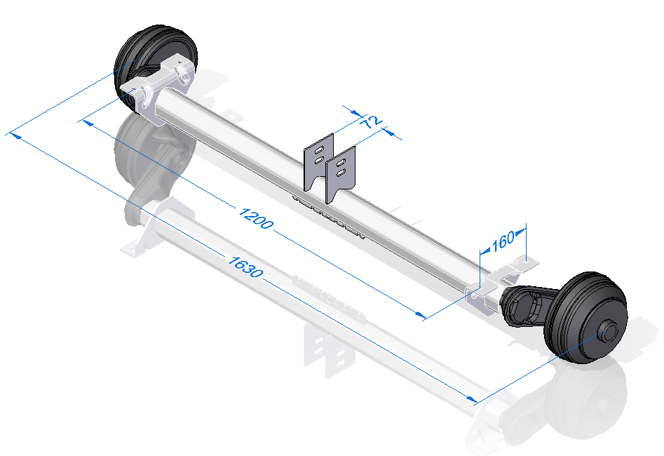 Achse Alko 1000 kg a=1200 c=1630 4x100 mit Flacheisen 72 mm