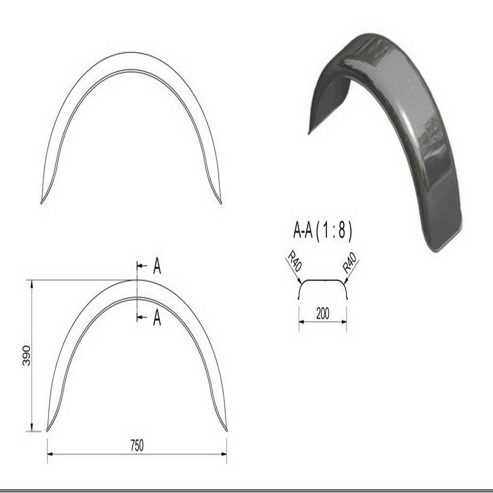 Kotflügel einachs Stahl beidseitig rund Kotflügel einachs Stahl beidseitig rund