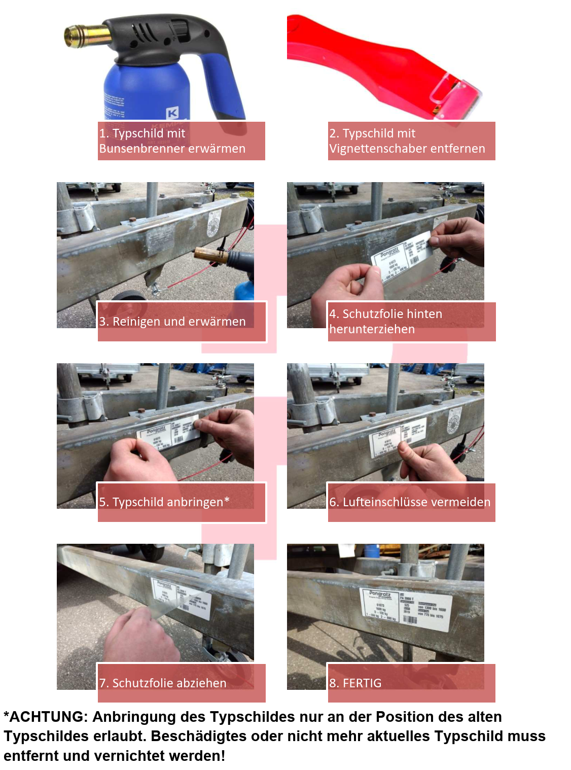 Typenschild 50 x 140 mm, ausgefüllt, klebbar,