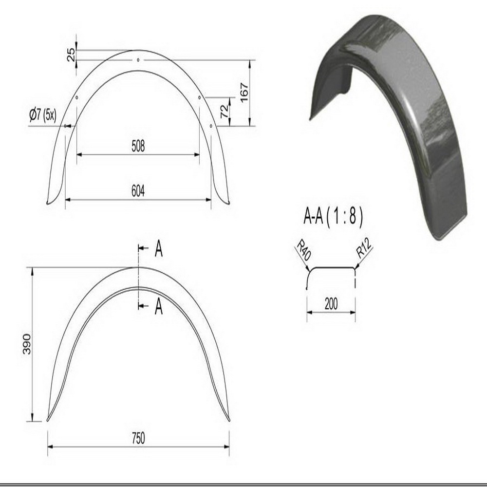 Kotflügel einachs Stahl einseitig rund Kotflügel einachs Stahl einseitig rund