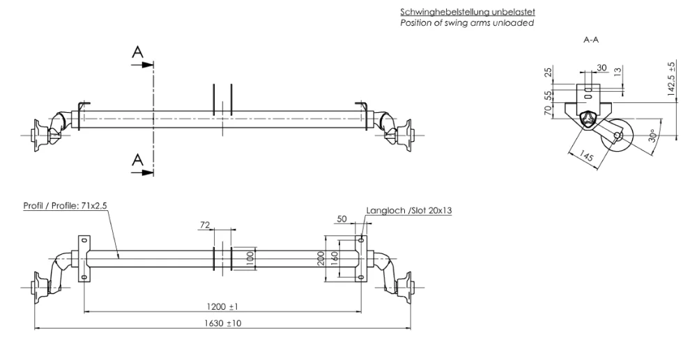 Achse ungebremst Alko 750 kg a=1200 c=1630 4x100 mit Flacheisen