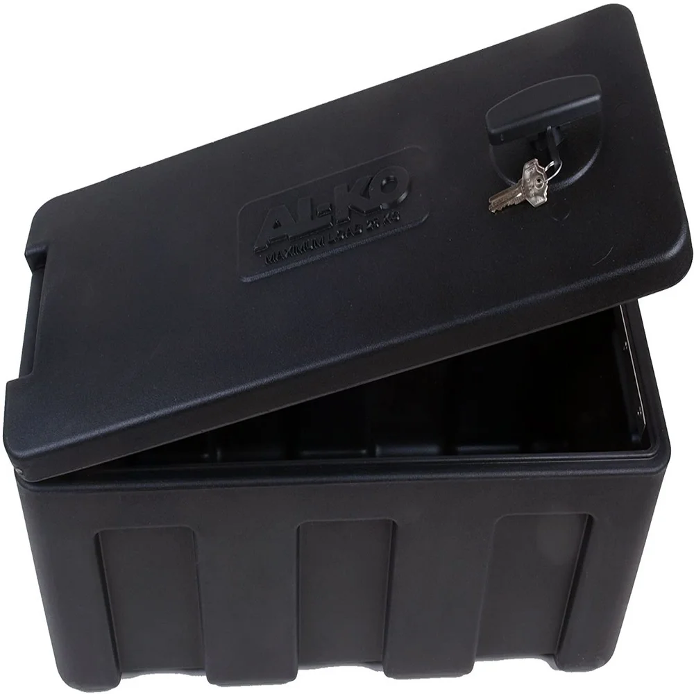 Kunststoff Staubox ALKO L=515 B=220 H=277 auf V-Deichsel montiert