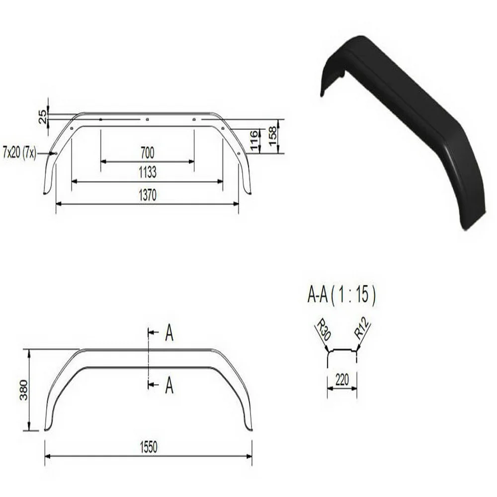 Kotflügel tandem Kunststoff Spannweite 1550 mm