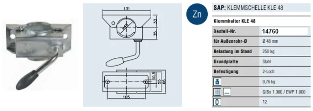 Klemmschelle I DM 48 zu Stützrad I/Rohrabstellstützen 600/700