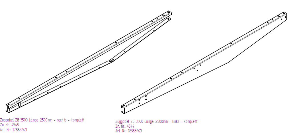 Galvanised drawbar right L-AT 400